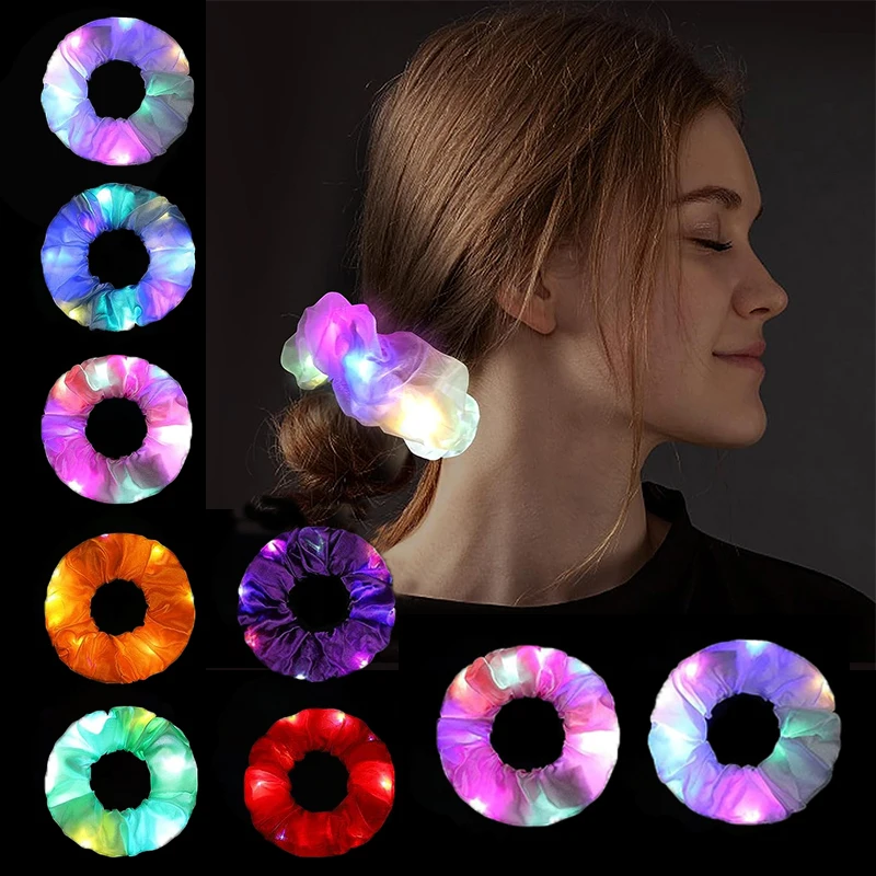 Luminous Hair Scrunchy 1/10 Pcs LED Glowing Hairband Girl Light Up Hair Accessories Birthday Party Headwear