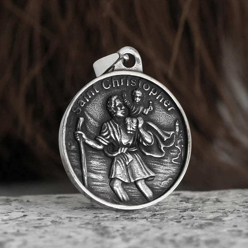 Travel Safe Compass St Christopher Stainless Steel Chain Necklaces for Men Fashion Jewelry Accessories 3