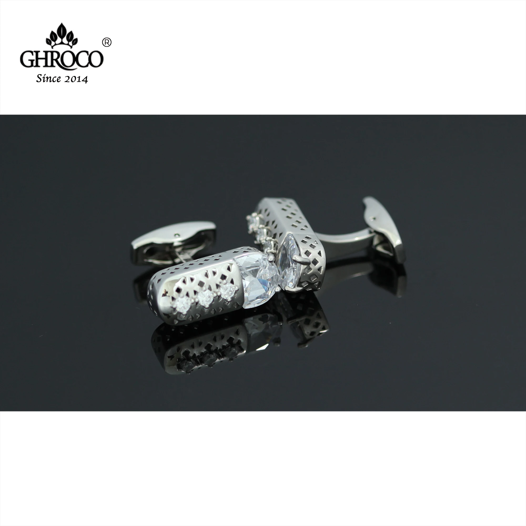 GHROCO High-Quality Exquisite Squae Shaped Zircon Classic French Shirt Cufflinks Fashion Luxury Gift for Business Men & Wedding