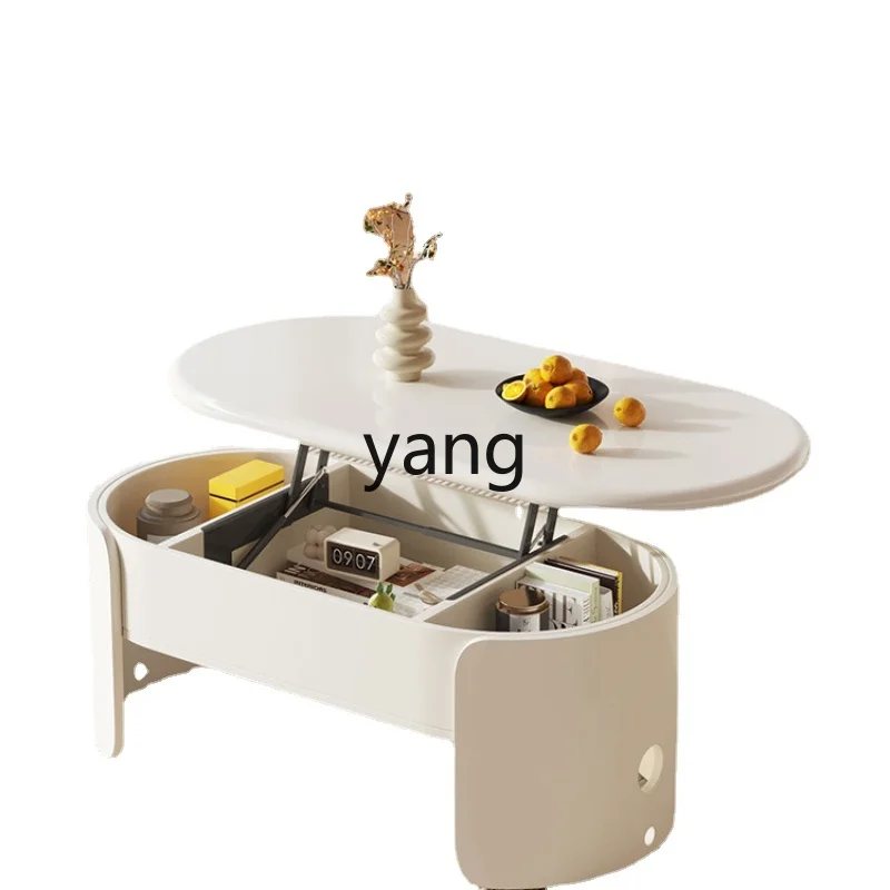 

Yjq Multi-Functional Lifting Coffee Table Simple Modern Living Room Table Desk Cream Style Small Apartment
