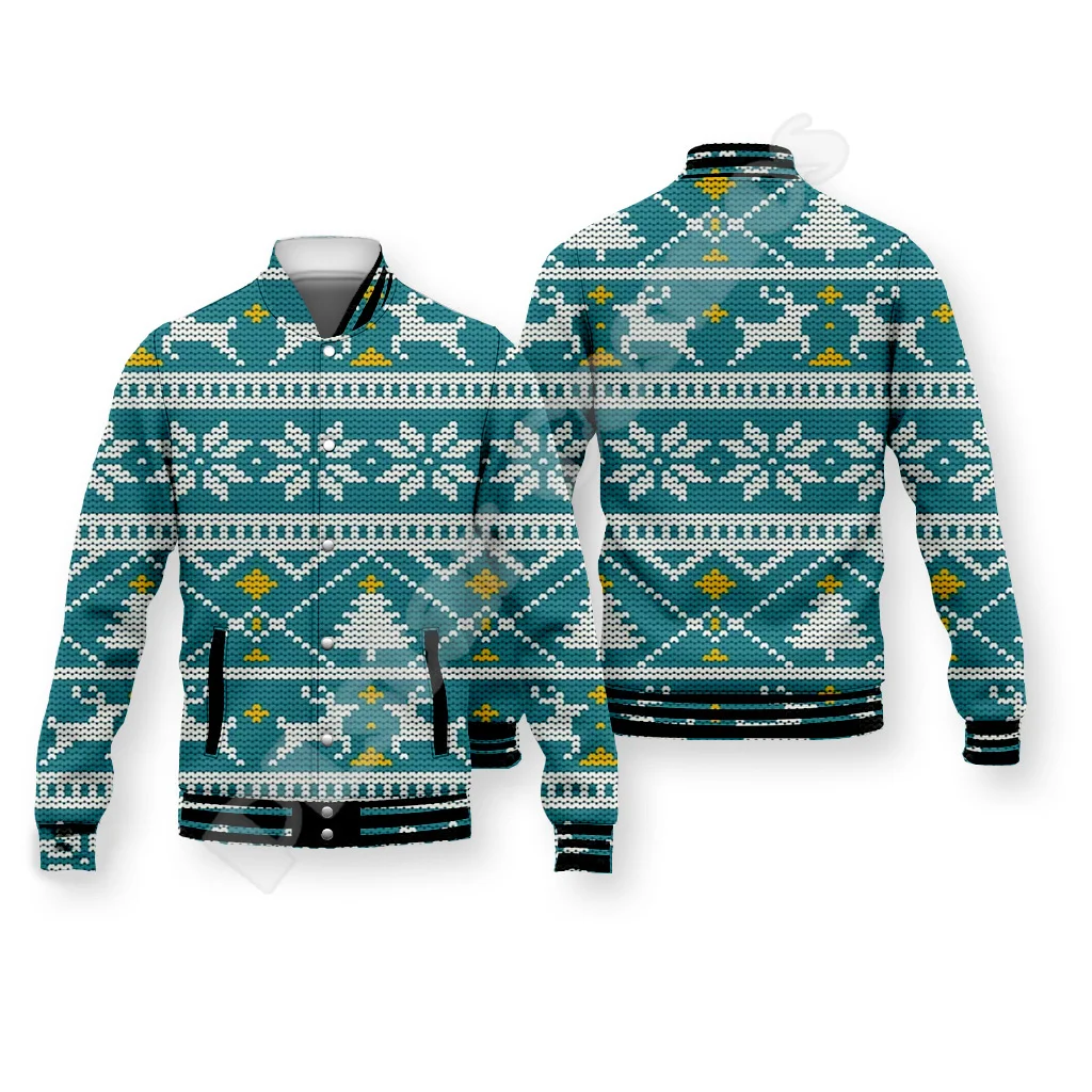 Christmas Santa Claus Pattern Xmas Tree Deer Animal Winter Warm Overcoat 3DPrint Funny Harajuku Button Cotton Baseball Jacket X6