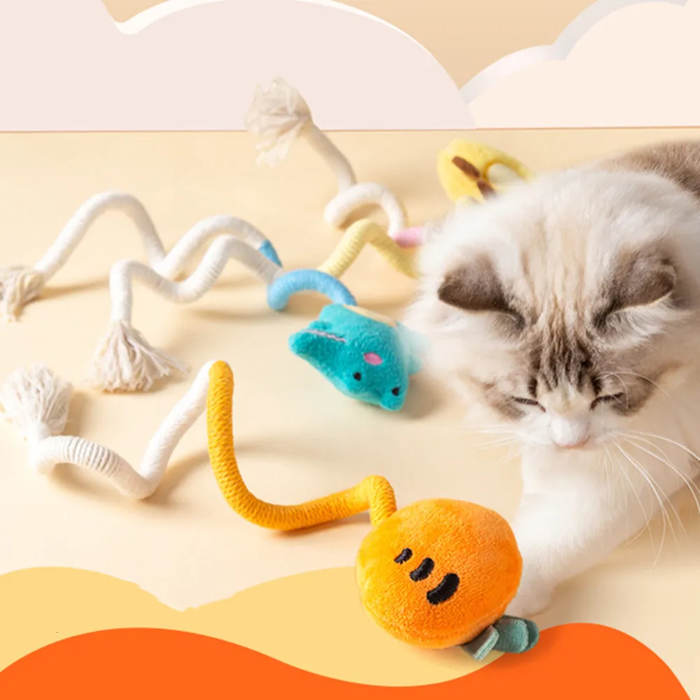 

Interactive Cat Toys Bite Resistance Cotton Rope Kitten Molar Bite Rope Catnip Toy Cats Teaser Stick Plush Doll Training Toys