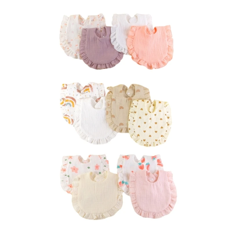 

4-Piece/Set Crepe Cotton Infant Bibs Mouth Wipes Multi-use Button Printed Bibs New Dropship