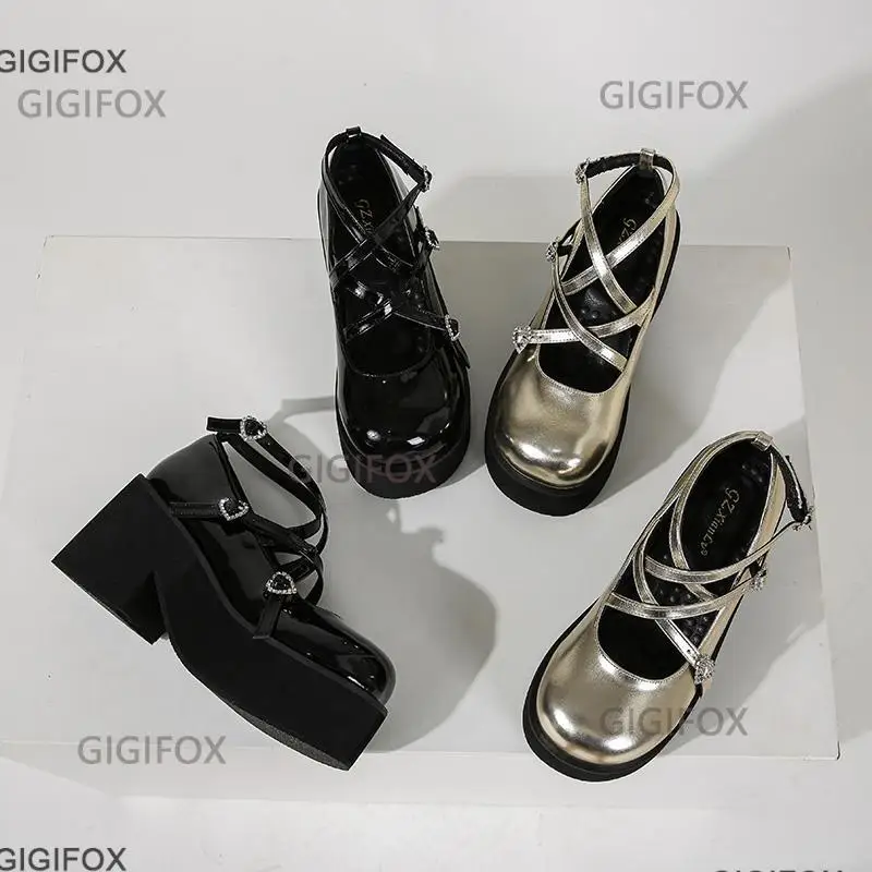 Czółenka Mary Jane platformy GIGIFOX dla kobiet masywne szpilki na wysokim obcasie pasek krzyżowy buty Mary Jane wiosna na co dzień szkolne czółenka z okrągłymi palcami