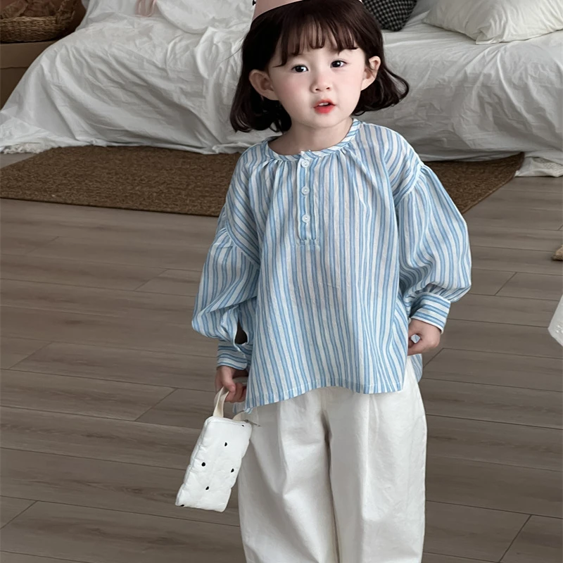 Pants Girl Boy Autumn Korean Cotton Washed Straight Simple Button Pleated Comfortable Cute Sweet