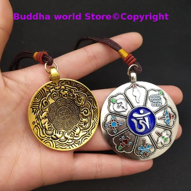 

2PCS Efficacious Amulet Greco-Buddhist pocket travel bag CAR Auspicious Nine Palaces Eight Diagrams Mantra Tibet Buddha Pendant