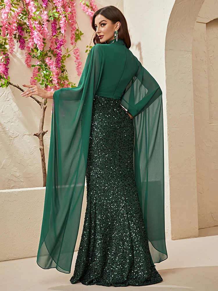 Mermaid Elegant Cape Sleeves Beaded Luxury Evening Dresses Gowns For Women Arabic Party Wedding Guest Party Dresses Prom Dress