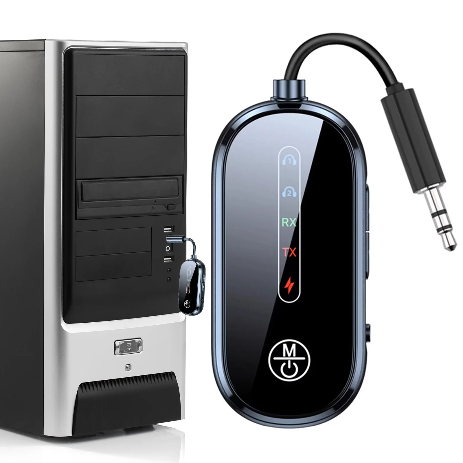 BT 5.4 송수신기 Aux 어댑터 2in1 스테레오 3.5mm AUX 비행기 오디오 무선 어댑터 (TV, PC, 헤드폰, 자동차 마이크용)