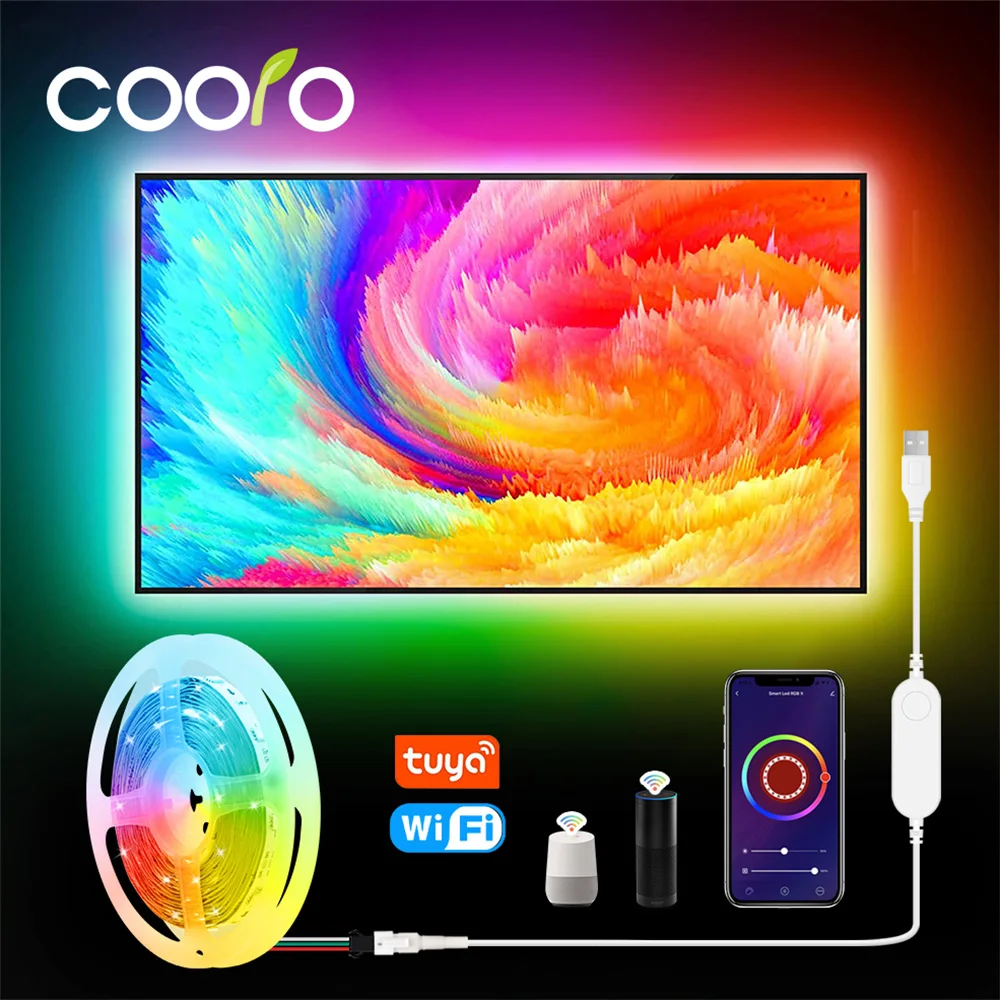 RGB LED قطاع ضوء واي فاي تويا App التحكم يعمل مع أليكسا جوجل 5 فولت USB