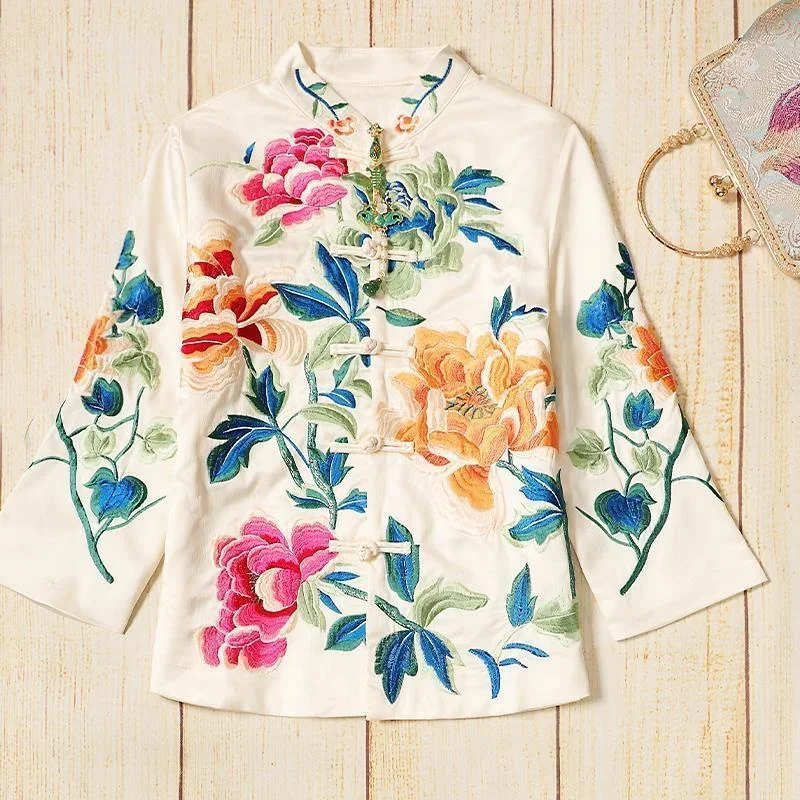 

Vintage Harajuku Embroidery Chinese Top Women's Eleganti Jacket Loose Cotton Tang Outerwear Top Women's National Style ERF-2023