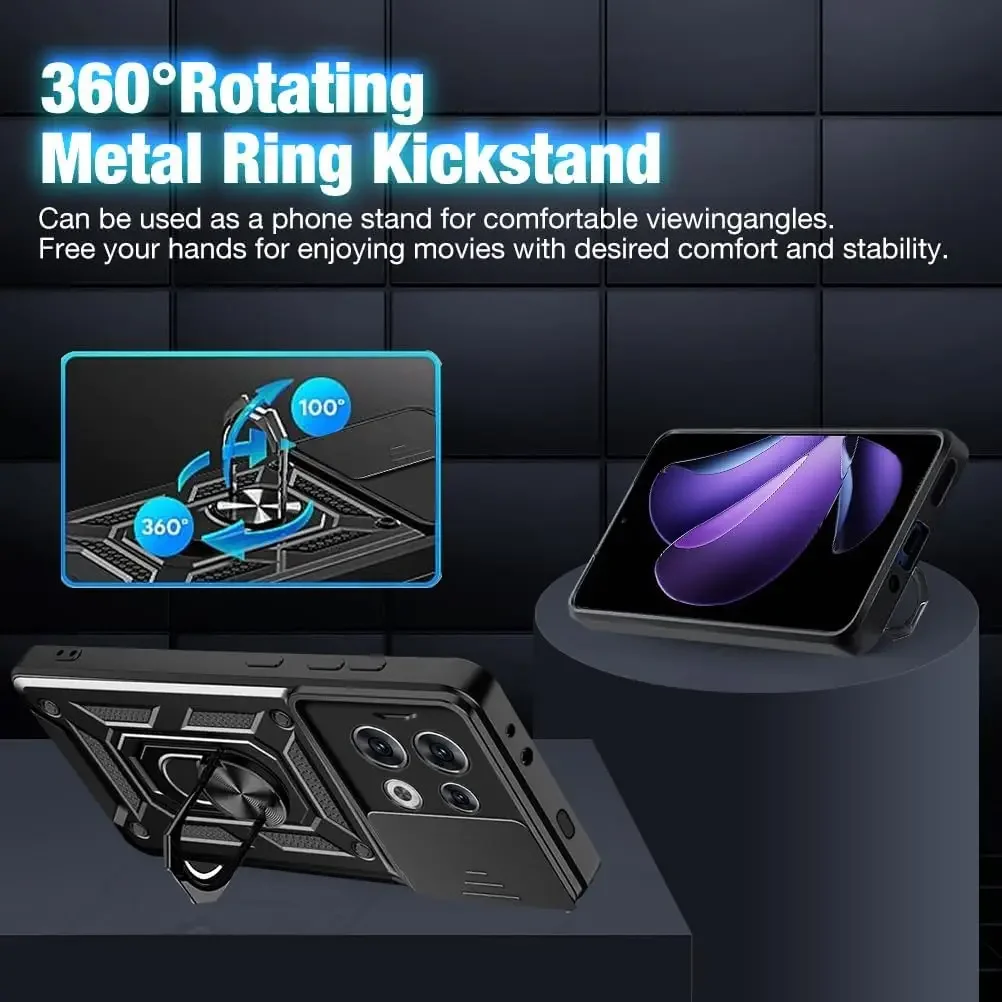 Shockproof Armor Case with Slide Camera Protection and Ring Holder