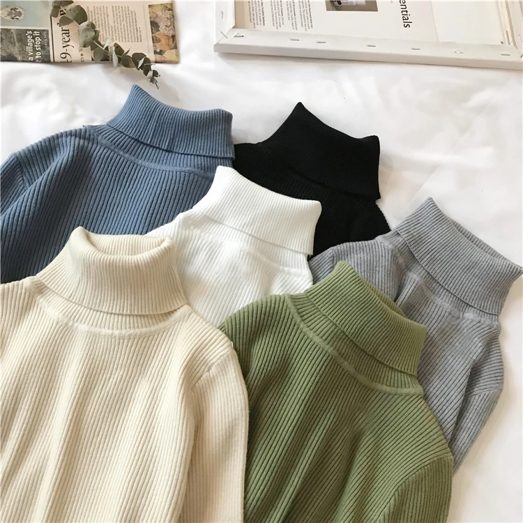Autumn Winter Thick Sweater Women Knitted Pullover Ribbed Sweater Long Sleeve Turtleneck Slim Warm Soft Pull Femme Jumper 2021 brown cardigan
