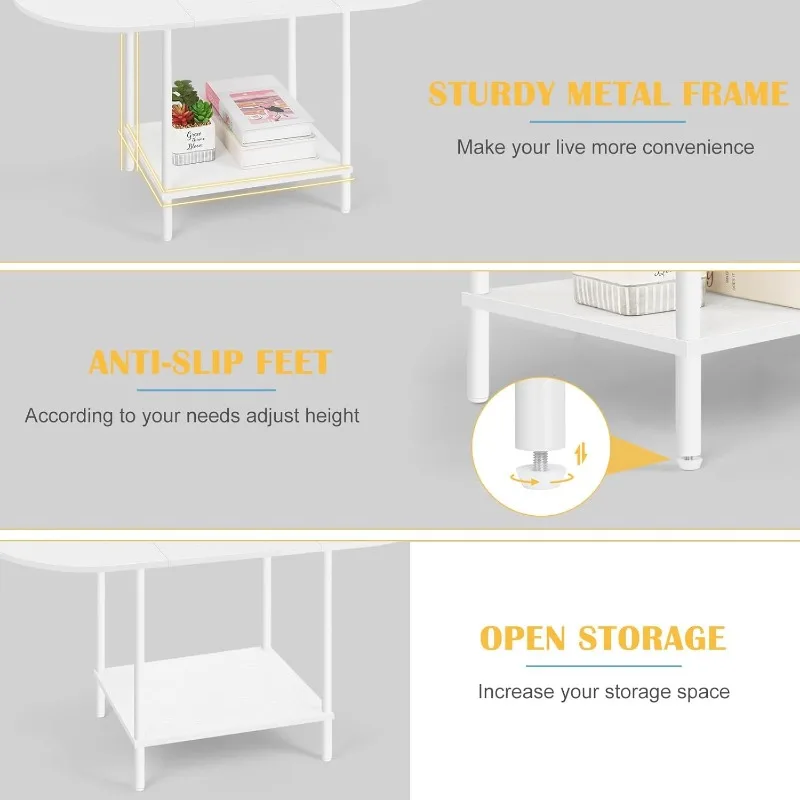 White Coffee Table for Living Room, Small Oval Coffee Table with Storage and Wood Tabletop, Mid Century Round 4