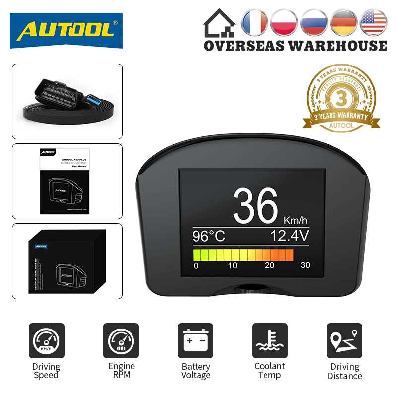 

AUTOOL X50 Digital Voltage Speed Meter Display Multi-Function Car OBD Smart Digital Meter Alarm Water Temperature Gauge