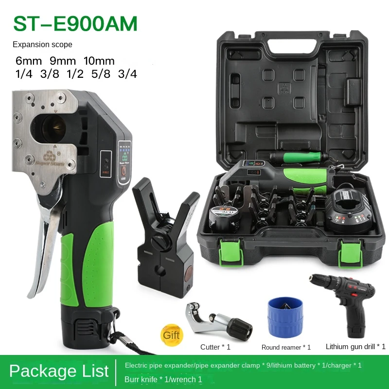 Copper Tube Electric Flaring Tool Kit ST-E900A/809AM for Refrigeration,Lithium Battery Expander,Automatic Tools Set,Rechargeable