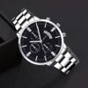 Kegllect 3PCS Men Quartz Watch Business Fashion Mental Wrist  Stainless Steel Strap and Necklace Bangle Set Ideal for Boys 6