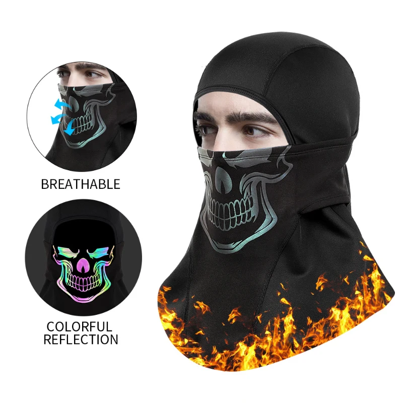 WEST BIKING Winter Cycling Headwear Reflective 3D Print Warm Windproof Bicycle Full Face Cover Balaclava Outdoor Sport Mask Gear