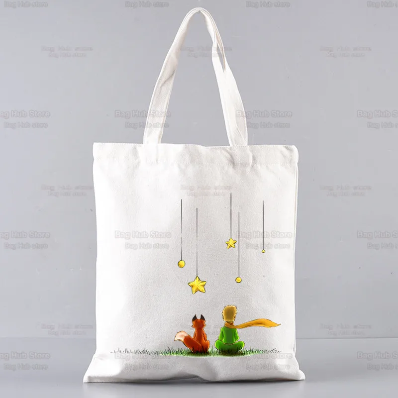 Cartoon Earth Space Little Prince Shopper Bags Shopping Bag Tote Bag Shoulder Bag Canvas Bags Large Capacity College Handbag