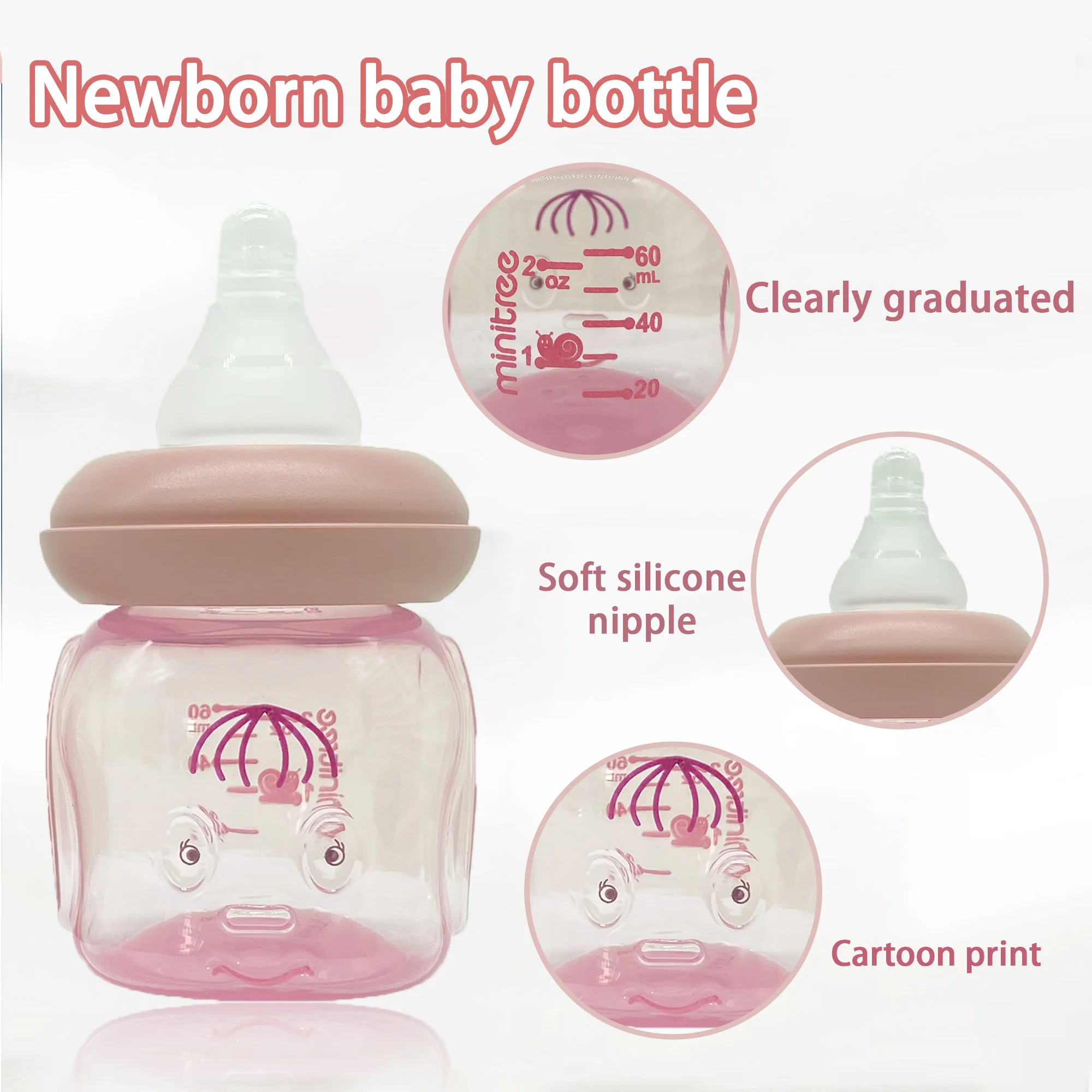60ML Baby Newborn Mini Portable Feeding Nursing Bottle BPA Free Safe Infant Nursing Nipple Care Feeder Fruit Juice Milk Bottles