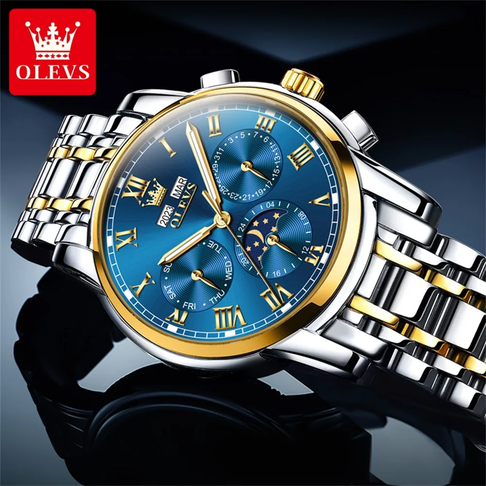 OLEVS 6692 Men's Watch Auto Date Mechanical Watch For Men Steel Strap Roman Scale Moon Phase Waterproof Man Automatic Wristwatch