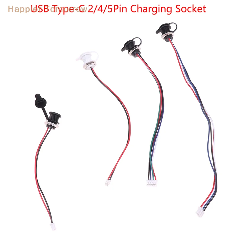

USB-C 2/4/5-контактный разъем для зарядки высокого тока с накидной гайкой PH2.0, USB-разъем, женский водонепроницаемый гнездовой разъем