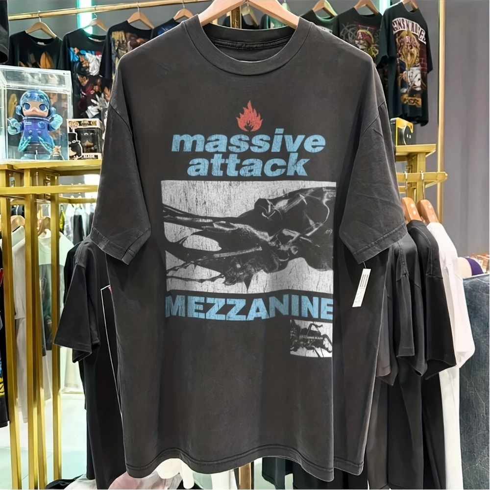 RONGCA Massive Attack Mezzanine European Tour T-Shirt, 100 % Baumwolle, lockeres, lässiges Streetwear-Shirt, übergroßes T-Shirt