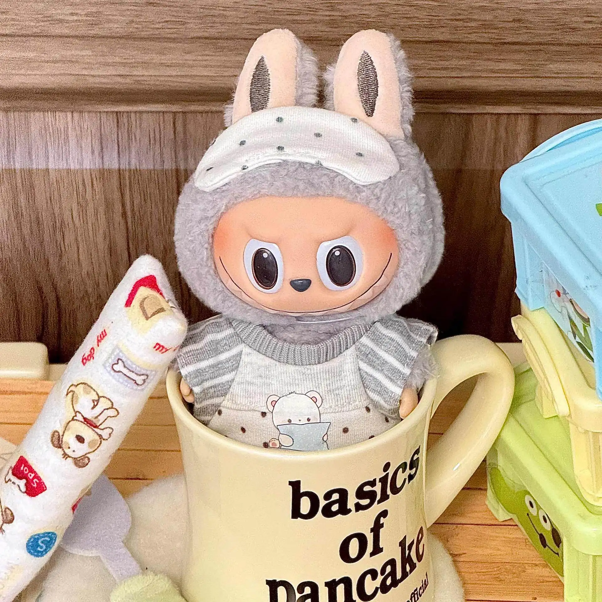 17cm Mini Doll'S Clothes Outfit Accessories for Labubu V1 V2 Striped Overalls Cool Handsome Clothing Gift