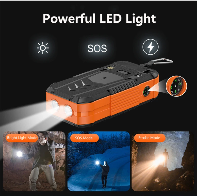 Hand Crank Solar Power Bank 40000mAh With Cable Wireless 22.5W Fast Charger Powerbank For IPhone Samsung Xiaomi External Battery_voghion.com