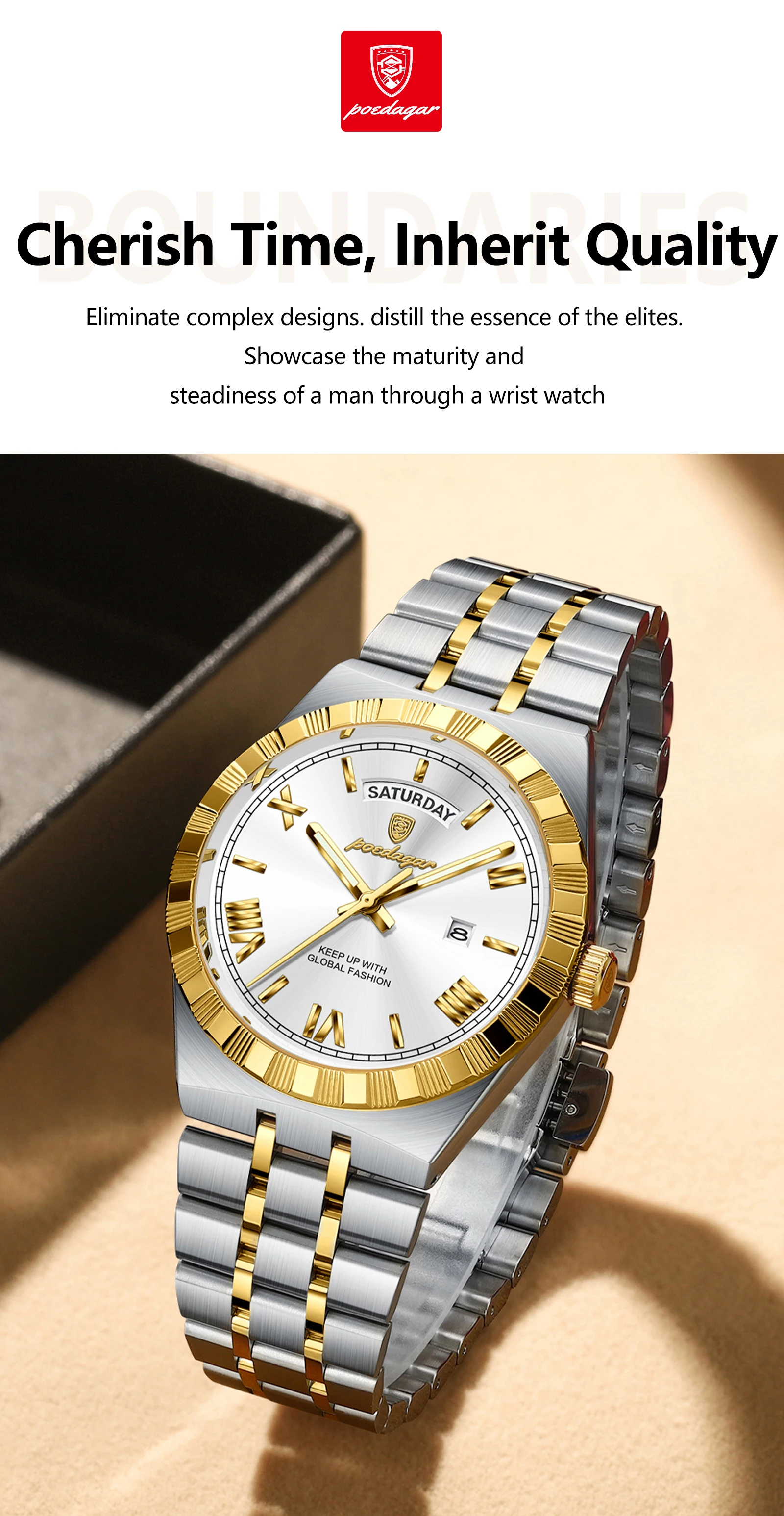 POEDAGAR Luxury Man Watch Waterproof Luminous Week Date Wristwatch For Men Stainless Steel Fashion Quartz Men's Watches+Box Gift