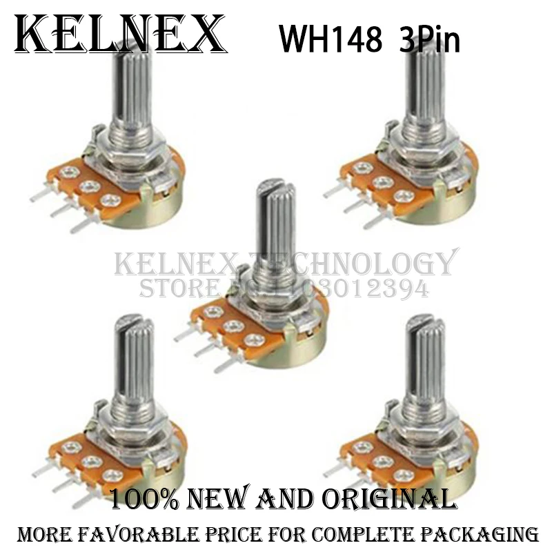 5 Sets WH148 1K 10K 20K 50K 100K 500K Ohm 15mm 3 Pin Linear Taper Rotary Potentiometer Resistor for Arduino with AG2 White cap