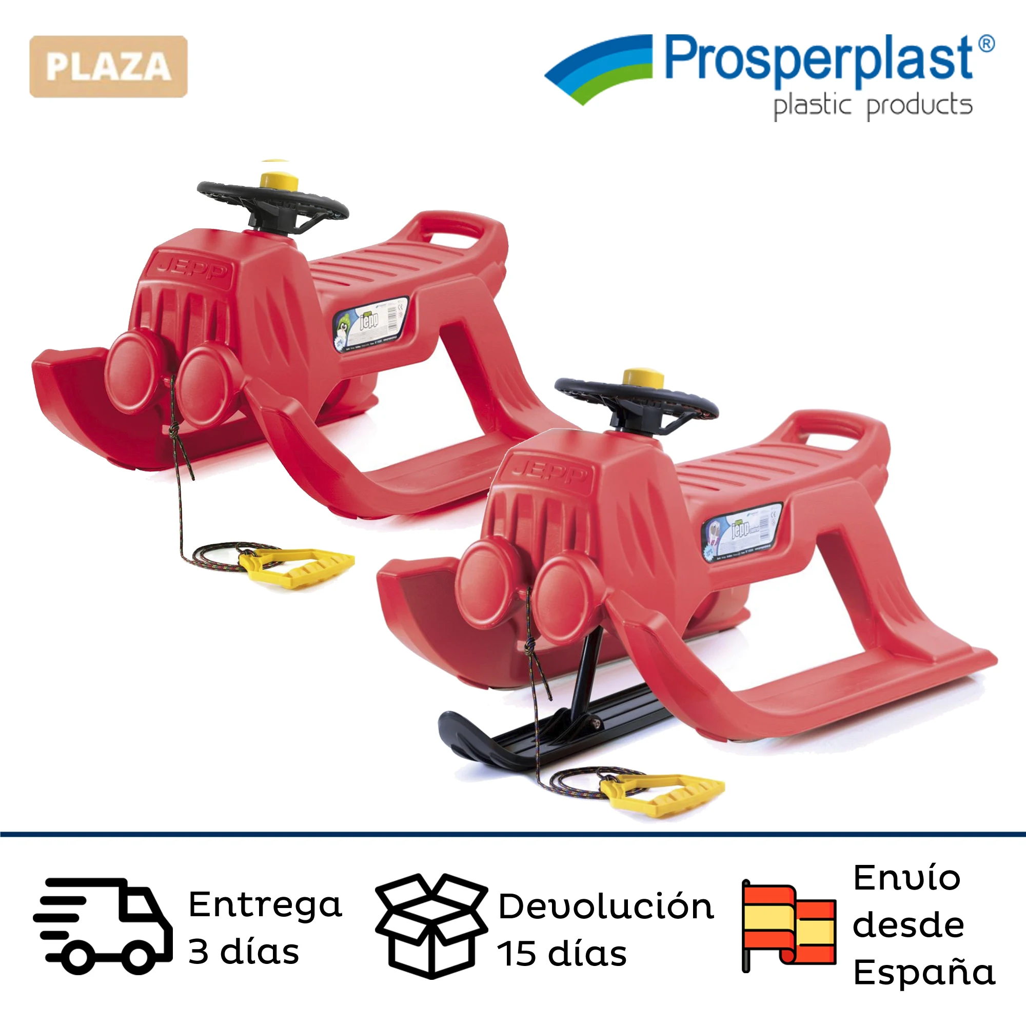 Jepp High Sleigh With Steel Sliders And Rope With Steering Wheel And Red Horn