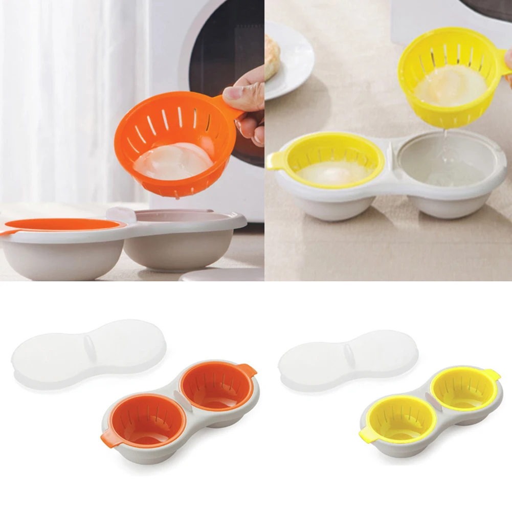 Description Picture 2 of itemDraining Egg Boiler Double Cup Egg Boiler Microwave Eggs Poacher Round Double Innovative Kitchen Tools Stock Layer Egg Cooker