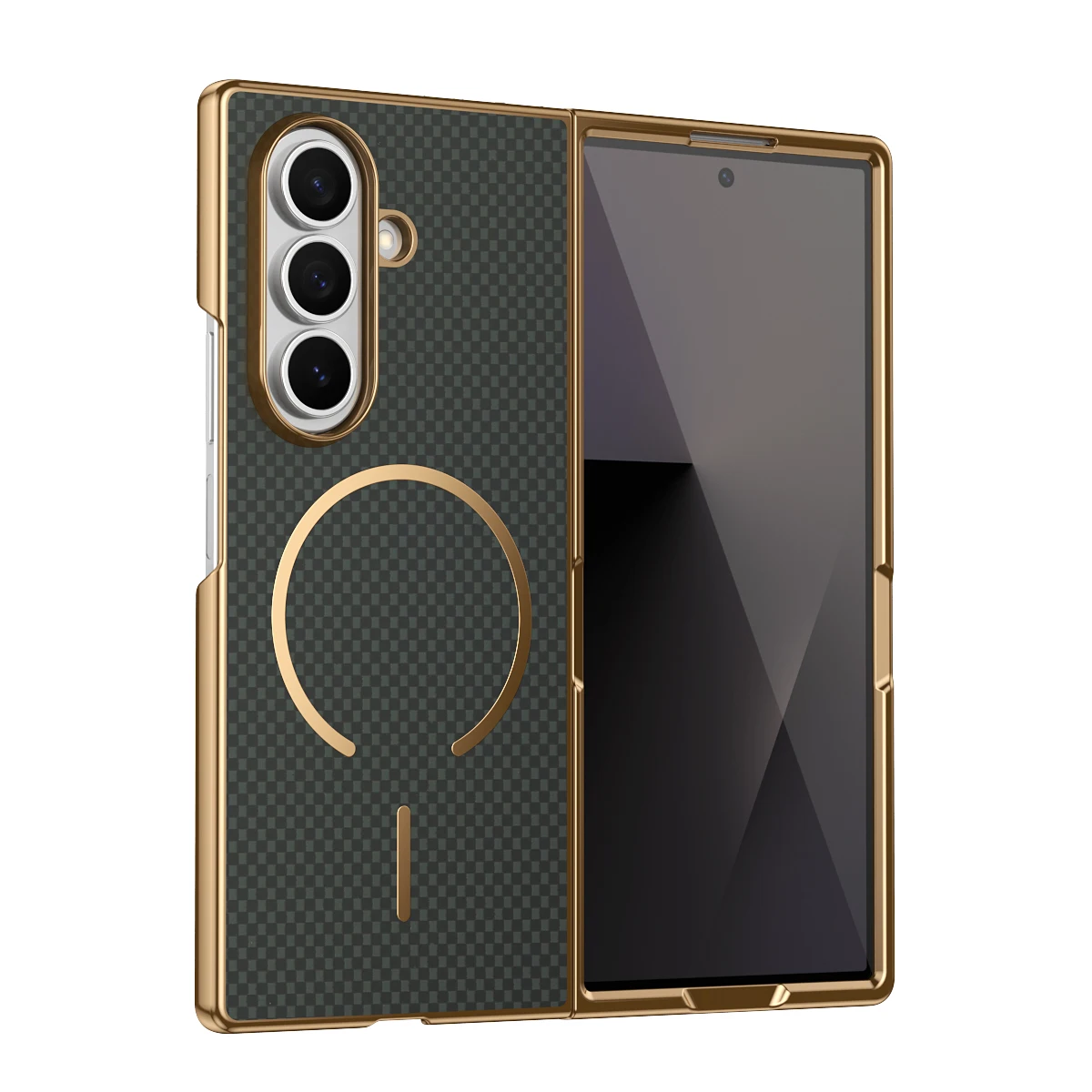 Enhanced Plating Kavlar Magnetic Phone Case with Wireless Charging and Tempered Glass