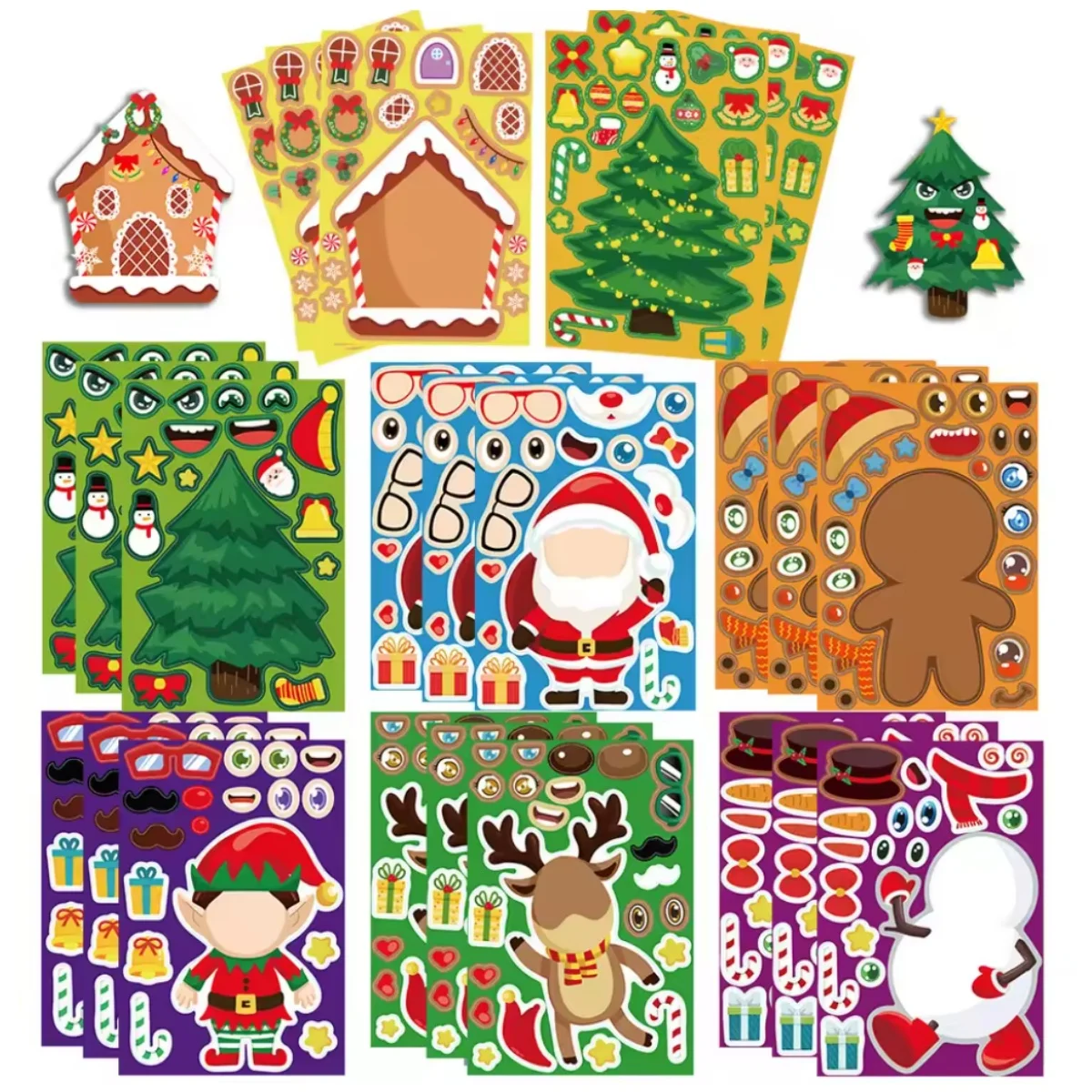 8-48 Sheets Christmas Children DIY Puzzle Sticker Games Unicorn Make A Face Funny Assemble Jigsaw Stickers Kids Educational Toys