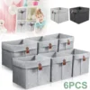 6Pcs Fabric Cube Foldable Storage Organizers Clothes Blanket Organizer Box Closet Storage Bins with Hanging Ring Toys Basket Hot 1
