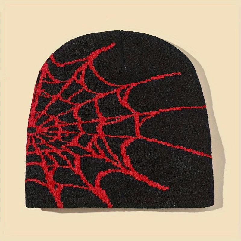 Goth Spider Web Jacquard Beanie: Y2K Knitted Cap - true deals club