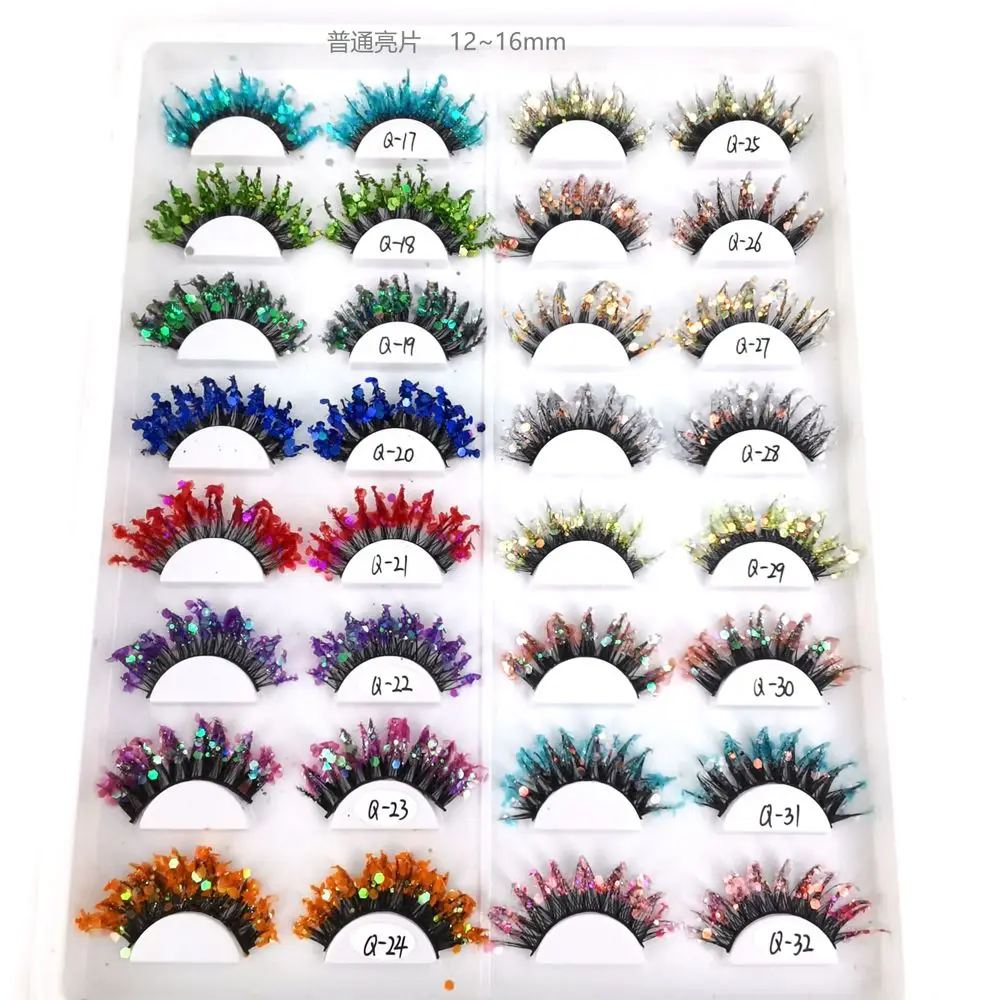 

1Pair Shining Colored Eyelashes Pink Green Glitter Colorful False Eye Lashes Dramatic Halloween Party