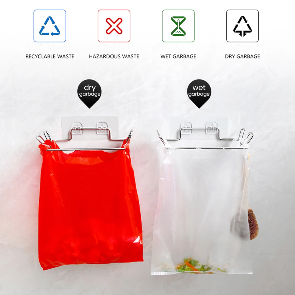 2Pcs Trash Rack for Kitchen Stainless Steel Hanging Garbage Bags Holder Cabinet Trash Bag Storage Holder Kitchen Gadgets