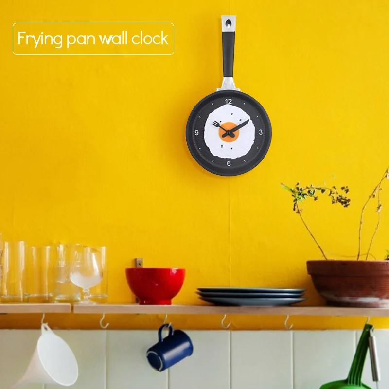 

Funny Silent Kitchen Wall Clocks Creative Frying Pan Wall Watch With Egg Modern Digital Clock For Home Kitchen Living Room Decor