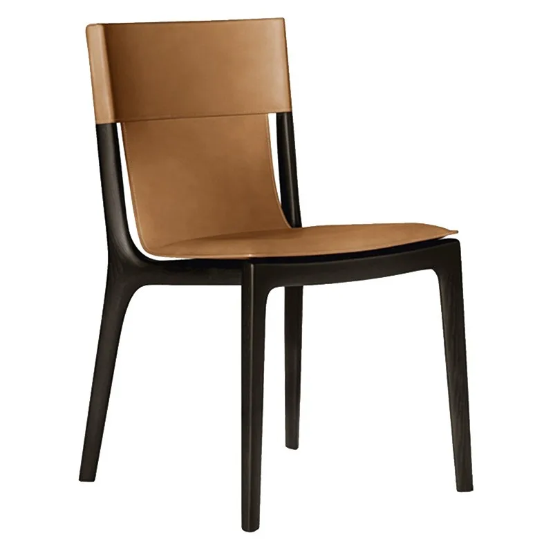 

Italian Luxury Household Backrest Dining Chair Modern Simple Solid Wood Saddle Leather Chair