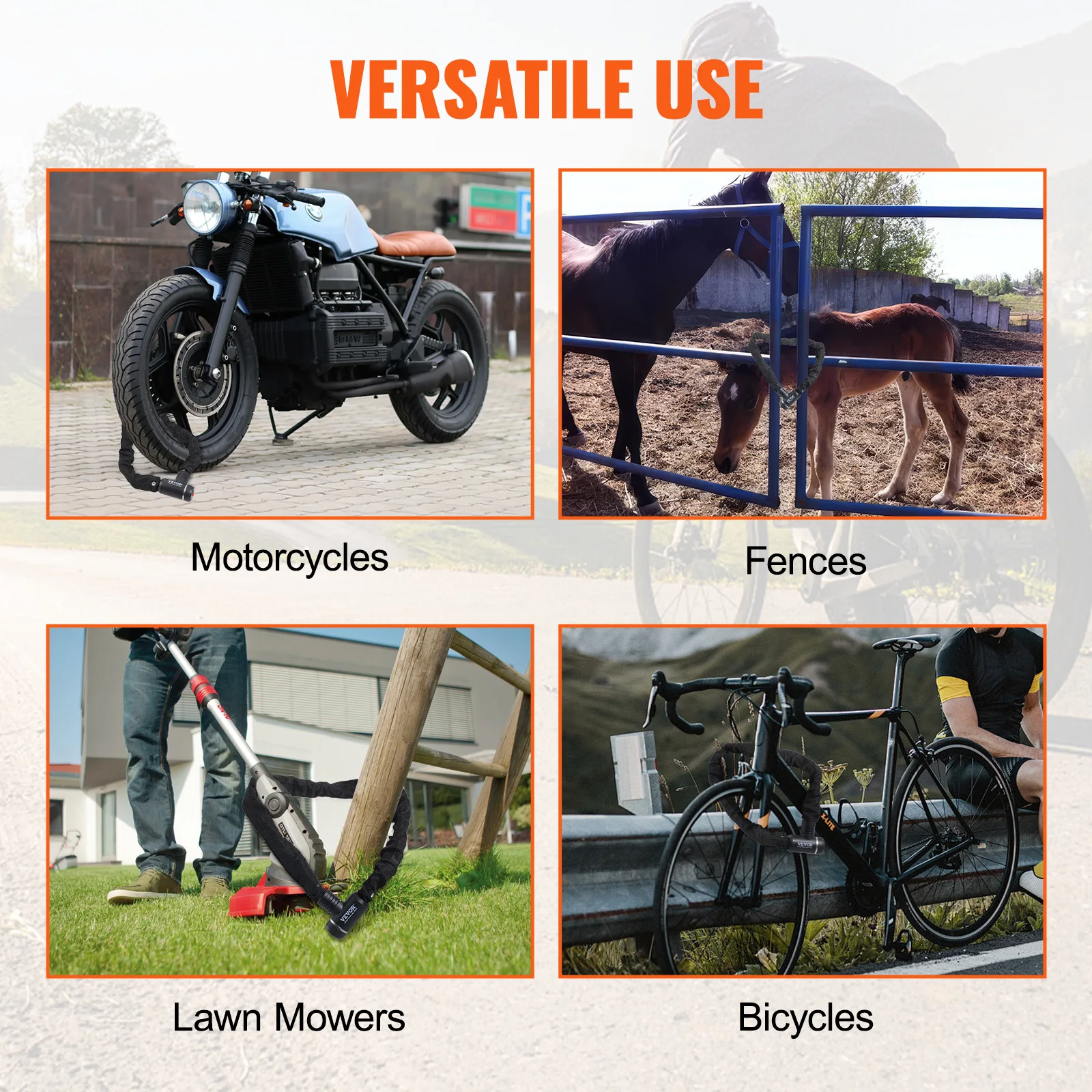 VEVOR 85/100/120/180cm Heavy Duty Anti-Theft High Security Chain Lock With 3 Keys For Bike Motorcycle Scooter Door Fence or Gate
