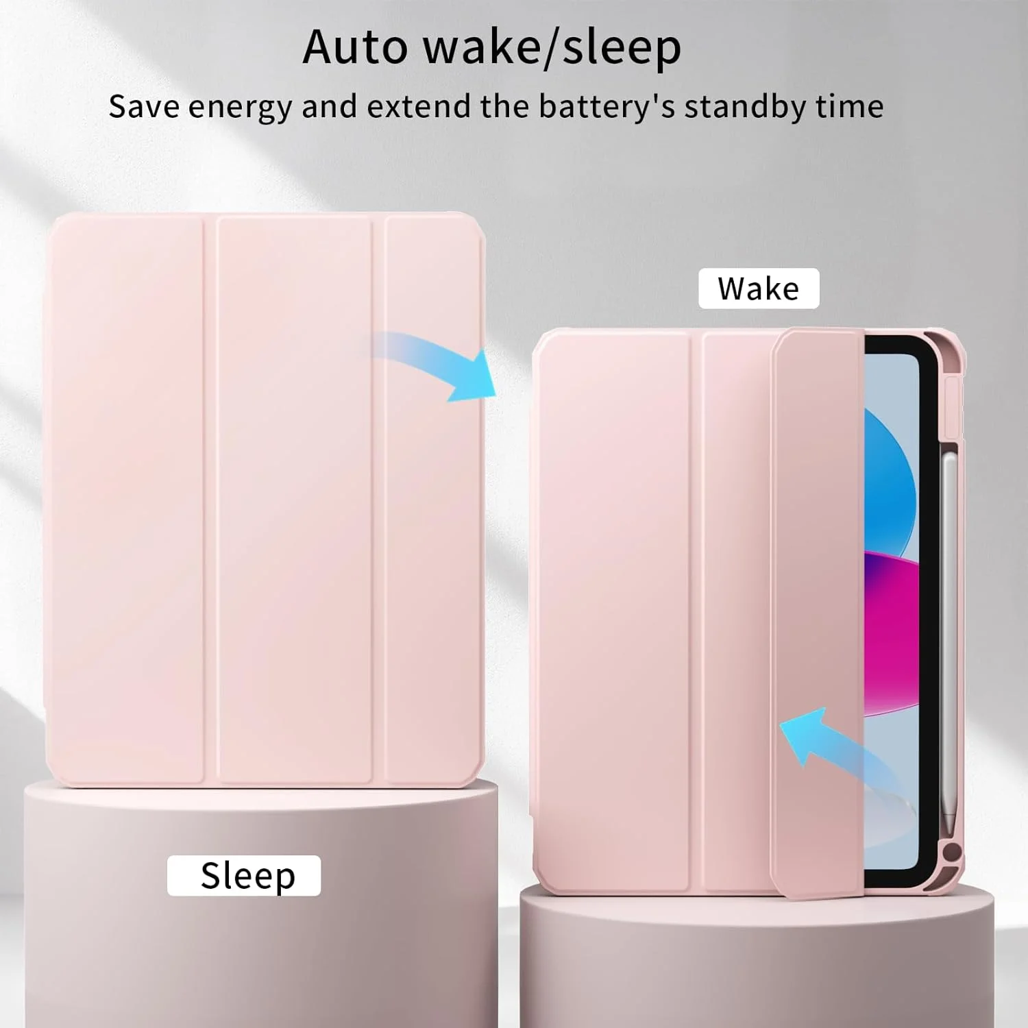 Solid Color Hard Acrylic Tablet Case with Auto Wake Sleep and Pencil Holder