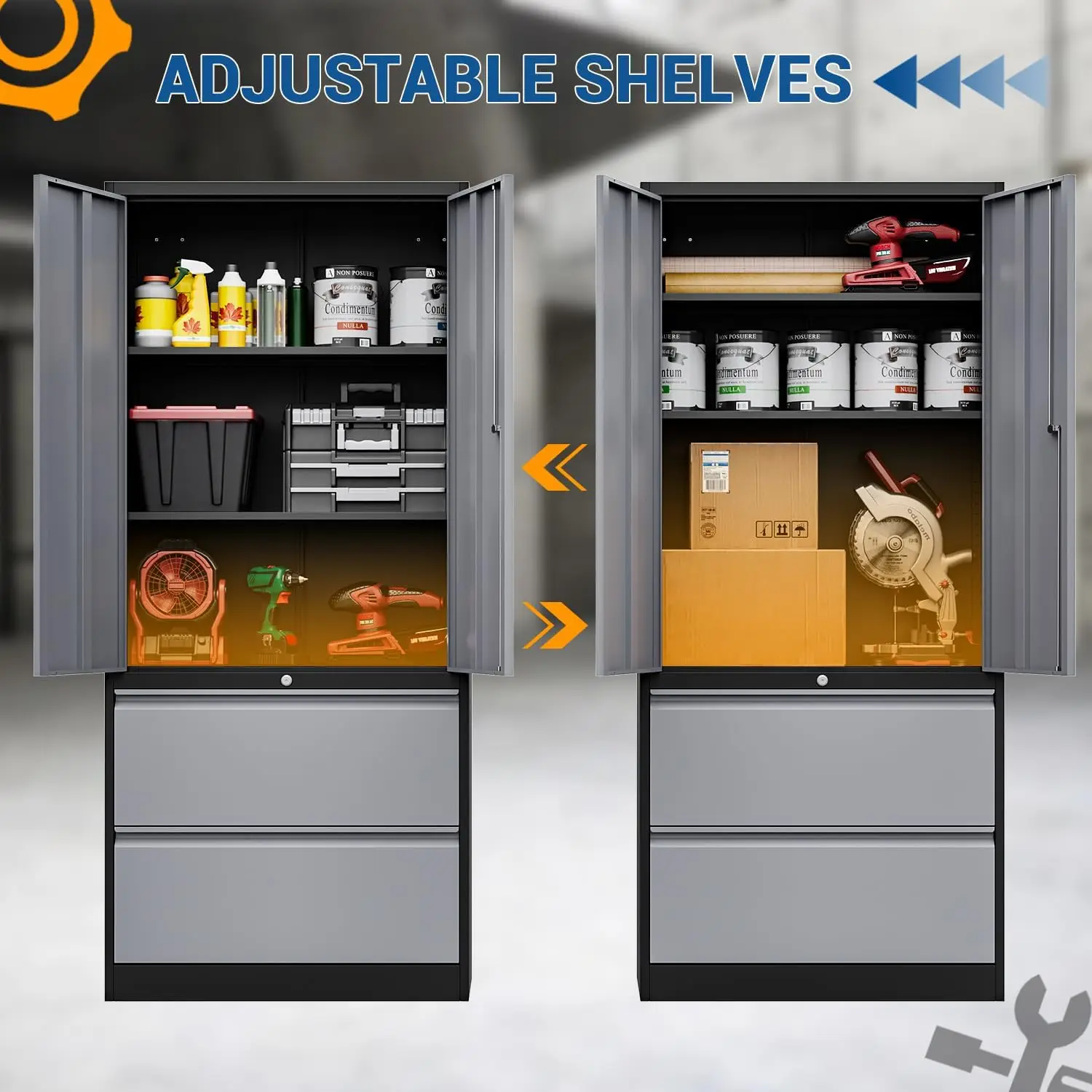 71" Metal Storage Cabinet with Lock Large Lockable Garage Tool Cabinet with Drawers and Shelves Tall Steel Heavy-Duty Cabinet 3