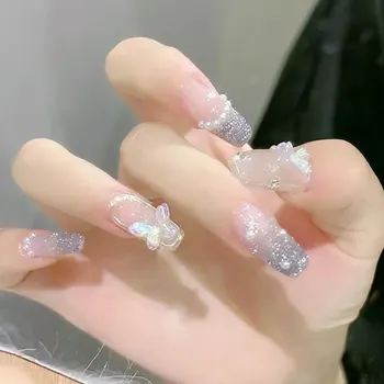 여성용 인조 손톱 프레스기, 핑크 모조 다이아몬드, 코핀 인공 손톱, 디자인 24 개