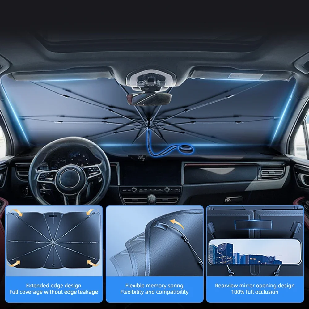 Upgraded Car Windshield Sun Shade Umbrella Foldable Car Sunshade Front Window Cover for UV Ray Block & Sun Heat Protection