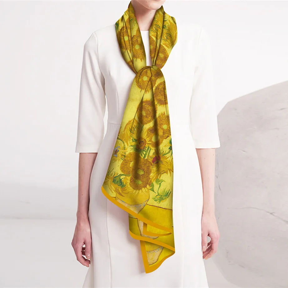 

Весенний длинный атласный шарф с картиной Ван Гога, 70x180 см