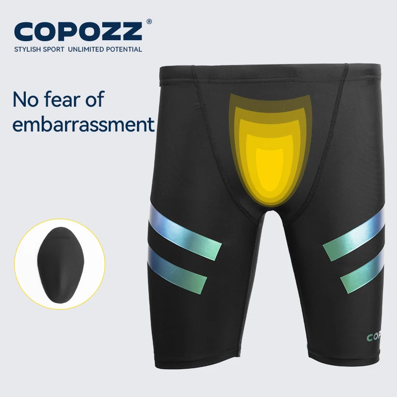 COPOZZ costume da bagno idrorepellente da uomo in pelle di squalo di breve e cinque quarti di lunghezza costume da bagno costumi da bagno slip da corsa L-4XL