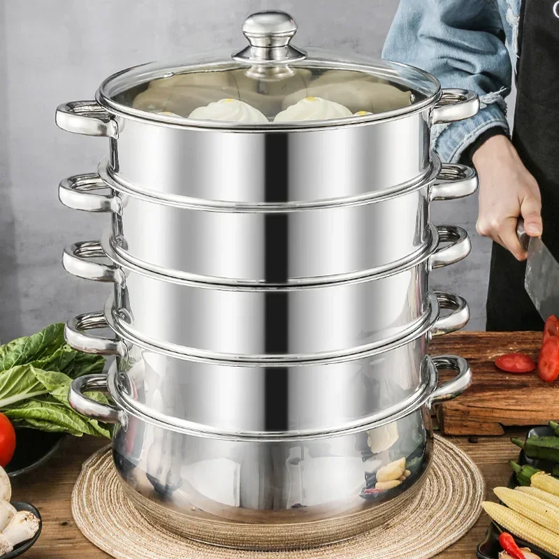 Stainless Steel 28-40CM Steamer: Large Capacity, Multi-layer, Heat-insulated - Perfect for Home & Commercial Use 4