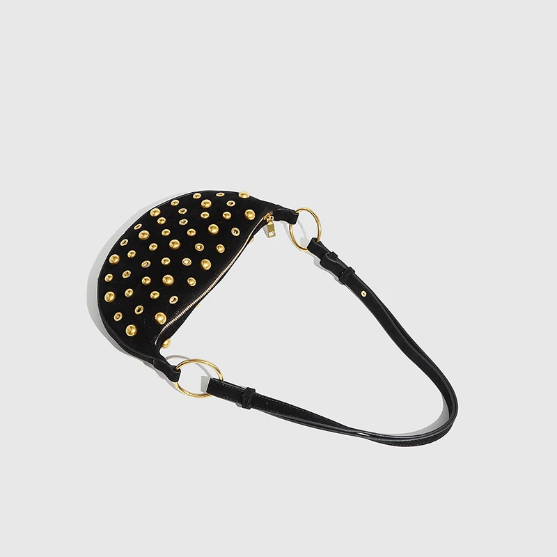Designer Studded Shoulder Bag Rivet Crescent Bag 2025 New Women's Metal Underarm Bag High-end Retro Rivet Polka Dot Shoulder Bag 5