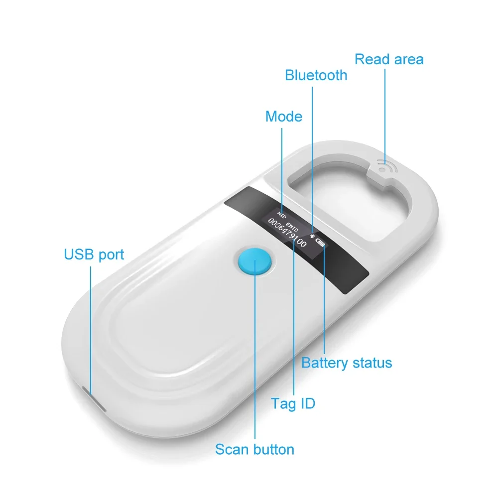 Handheld Animal RFID Reader Pet Cat Dog Microchip Scanner FDX-B Glass Chip USB Bluetooth Tag Reader with Tags 134.2KHz 125kHz